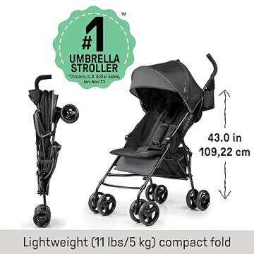 Summer Infant 3Dmini Convenience Stroller, Blue/Black – Lightweight Infant Stroller with Compact Fold, Multi-Position Recline, Canopy Pop Out Sun Visor and More Umbrella for Travel