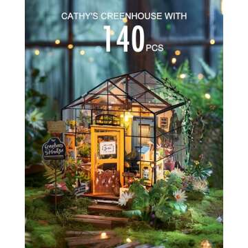 Rolife DIY Miniature House Kit Greenhouse, Tiny House Kit for Adults to Build, Mini House Making Kit with Furniture, Halloween/Christmas Decorations/Gifts for Family and Friends (Cathy's Greenhouse)