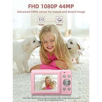 Compact Digital Camera with 16X Zoom - FHD 1080P Point & Shoot for Kids