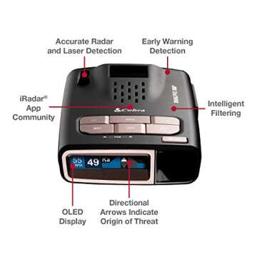 Cobra DualPro 360° Radar Detector by Creators of Escort Radar - Long Range, iRadar App, Front & Rear Advanced Sensors, Directional Alert Arrows, GPS AutoLearn Technology for Fewer False Alerts