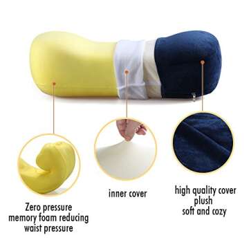 Portable Memory Foam Camping Pillow Travel Pillow Ergonomic Sleeping Bed Pillow for Good Night Sleep Cervical Curved Neck Support for Travel Camping Hiking Car Seat Plane Lumbar Support16.5LX7.8W