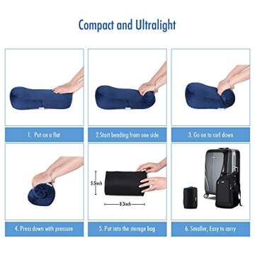 Portable Memory Foam Camping Pillow Travel Pillow Ergonomic Sleeping Bed Pillow for Good Night Sleep Cervical Curved Neck Support for Travel Camping Hiking Car Seat Plane Lumbar Support16.5LX7.8W