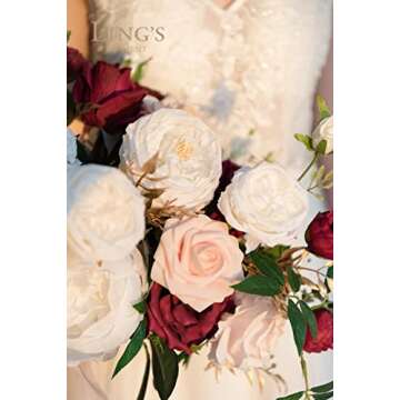 Ling's Moment 15 Inch Marsala Artificial Bridal Bouquet for Wedding Ceremony and Anniversary