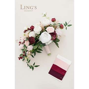 Ling's Moment 15 Inch Marsala Artificial Bridal Bouquet for Wedding Ceremony and Anniversary