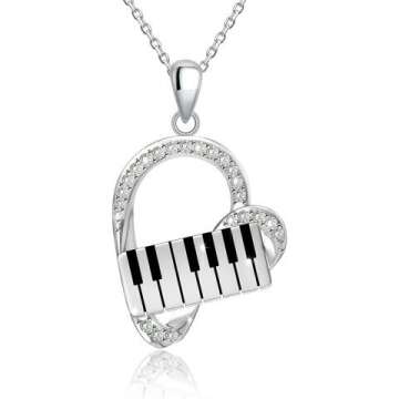 ACJNA 925 Sterling Silver Heart Pendant Piano Keyboard Necklace Music Jewelry for Women