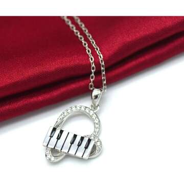 925 Silver Piano Heart Necklace
