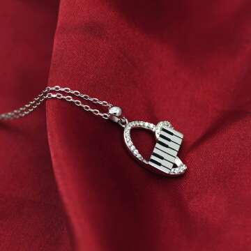 925 Silver Piano Heart Necklace