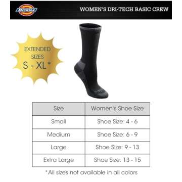 Dickies Women's Crew Socks - Dritech Moisture Wicking