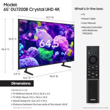 SAMSUNG 65-Inch DU7200 Crystal UHD Smart 4K TV | Renewed | Exceptional Picture Quality