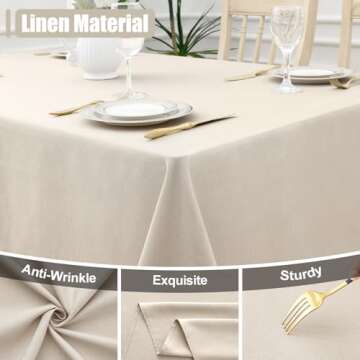 Smiry Rectangle Linen Tablecloth, Waterproof Spillproof Anti-Wrinkle Burlap Table Cloth, Washable Decorative Farmhouse Fabric Table Covers for Dining, Fall Parties, Banquets, 52x70 Inch, Beige