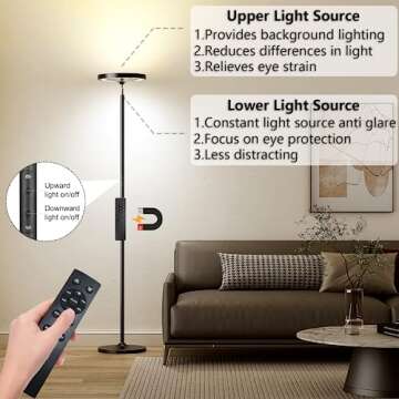 Keepsmile Double Side Lighting Led Floor Lamp with Remote Smart App 36W/2600LM Bright Tall Standing RGB Floor Lamp Angle Multicolor Dimmable Modern Floor Lamps for Livingroom Bedroom Office