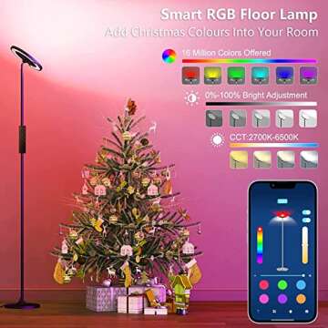 Keepsmile Double Side Lighting Led Floor Lamp with Remote Smart App 36W/2600LM Bright Tall Standing RGB Floor Lamp Angle Multicolor Dimmable Modern Floor Lamps for Livingroom Bedroom Office