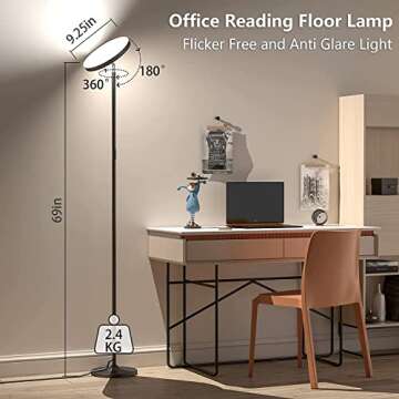 Keepsmile Double Side Lighting Led Floor Lamp with Remote Smart App 36W/2600LM Bright Tall Standing RGB Floor Lamp Angle Multicolor Dimmable Modern Floor Lamps for Livingroom Bedroom Office