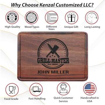 Personalized Barbeque and Grilling Gift for Fathers Day, Birthday, Anniversary, Christmas, Men, Husband, Dad, Grandpa, Him, Custom Wood Grill Cutting Board for Men, BBQ Masters, Chefs, Customized Wood