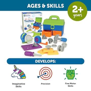 Learning Resources New Sprouts All-in-One Toolbox, 18 Pieces, Ages 2+, Toddler Activities, Preschool Learning Activites, Montessori Toys