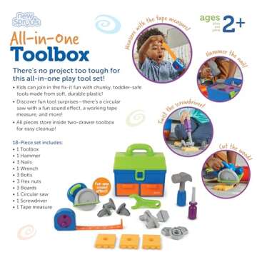 Learning Resources New Sprouts All-in-One Toolbox, 18 Pieces, Ages 2+, Toddler Activities, Preschool Learning Activites, Montessori Toys