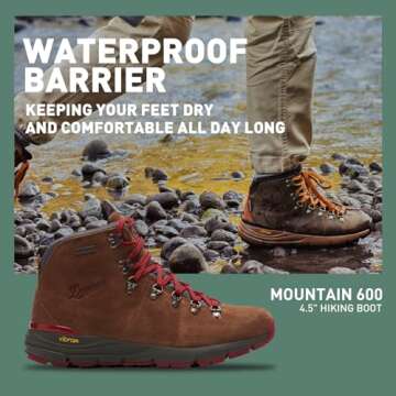 Danner Mountain 600 Hiking Boots for Women - Waterproof, Durable Suede Upper, Breathable Lining, Triple-Density Footbed & Vibram Traction Outsole, Brown/Red - 7 M