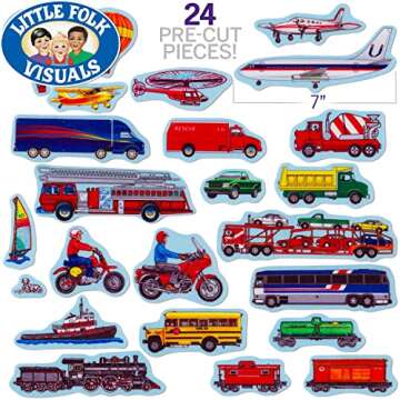 Little Folk Visuals Train, Trucks & Planes Precut Flannel/Felt Board Figures, 24 Pieces Add-On Set