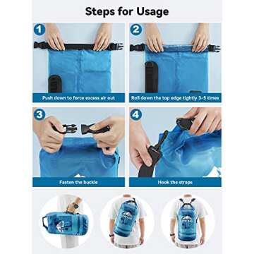 HEETA Dry Bag Waterproof for Women Men, Roll Top Lightweight Dry Storage Bag Backpack with Phone Case for Travel, Swimming, Boating, Kayaking, Camping and Beach (Transparent Blue, 5L)