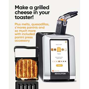 Revolution R180B High-Speed Touchscreen Toaster, 2-Slice Smart Toaster with Patented InstaGLO Technology & Revolution Toastie Panini Press