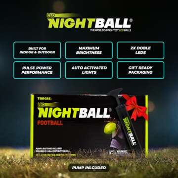 Nightball Light Up Football - Glow in The Dark Football Football - Glow Football for Kids 8-15 - Football Gift - Sports Gift Idea for Boys 8 9 10 11 12 13 14 15 - Gift Ready Box and Pump Included