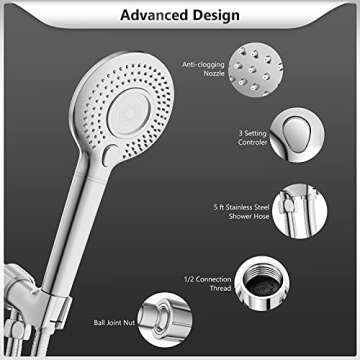 FEELSO Filtered Shower Head with Handheld, High Pressure 3 Spray Mode Showerhead with 60" Hose, Bracket and 15 Stage Water Softener Filters for Hard Water Remove Chlorine and Harmful Substance