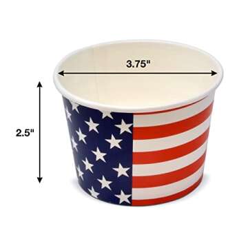 48 Count Patriotic Treat Snack Cups American Flag Disposable Paper Cup Dessert Ice Cream Bowls Red Blue & White Stars & Stripes Design For Frozen Treats Cupcakes July 4th Party Favor Supplies Decor