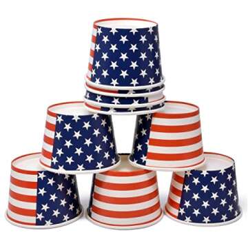 48 Count Patriotic Treat Snack Cups American Flag Disposable Paper Cup Dessert Ice Cream Bowls Red Blue & White Stars & Stripes Design For Frozen Treats Cupcakes July 4th Party Favor Supplies Decor