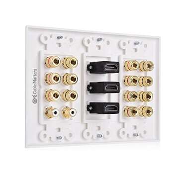 Cable Matters Triple Gang 7.2 Speaker Wall Plate with HDMI (Home Theater Wall Plate, Banana Plug Wall Plate), in White