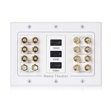 Cable Matters Triple Gang 7.2 Speaker Wall Plate with HDMI (Home Theater Wall Plate, Banana Plug Wall Plate), in White