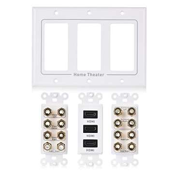 Cable Matters Triple Gang 7.2 Speaker Wall Plate with HDMI (Home Theater Wall Plate, Banana Plug Wall Plate), in White