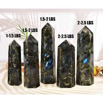 MOGEMT Large Labradorite Crystal Tower Natural Healing Crystal Point Wand Obelisk 6 Faceted Reiki Chakra Meditation Therapy Home Decor Gift 1-1.5 LBS