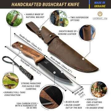 BeaverCraft Bushcraft Knife Full Tang with Leather Sheath Fixed Blade Knives Bushcraft Knife Carbon Steel Bush Knife Camping Knife Survival Camp Travel Knife Bushcraft Gear Tools | BSH3 Nightfall