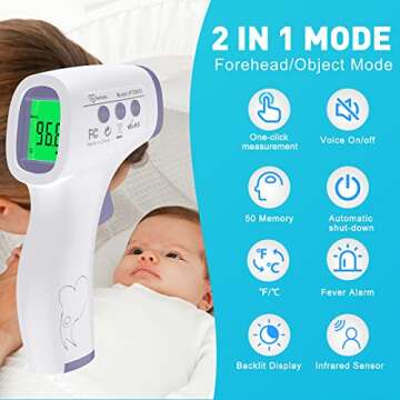 Digital Thermometer for Adults and Kids, No Touch Forehead Thermometer for Baby, 2 in 1 Body Surface Mode Infrared Thermometer with Fever Alarm and Instant Accuracy Readings