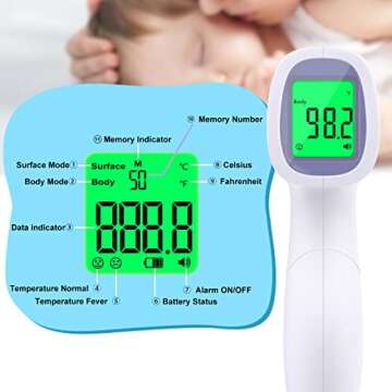 Digital Thermometer for Adults and Kids, No Touch Forehead Thermometer for Baby, 2 in 1 Body Surface Mode Infrared Thermometer with Fever Alarm and Instant Accuracy Readings