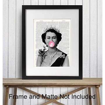 Queen Elizabeth Blowing Bubbles- Funny Wall Art Print on Dictionary Photo - Gift for English British Monarch Fans - Home Decor for Royal Enthusiasts - 8X10 Vintage Picture