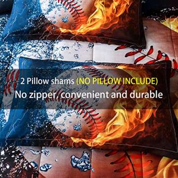 JQinHome Full 3-Piece Baseball and Fire Comforter Sets -3D Sports Themed - All-Season Down Alternative Quilted Duvet - Reversible Design - Includes 1 Comforter, 2 Pillow Shams