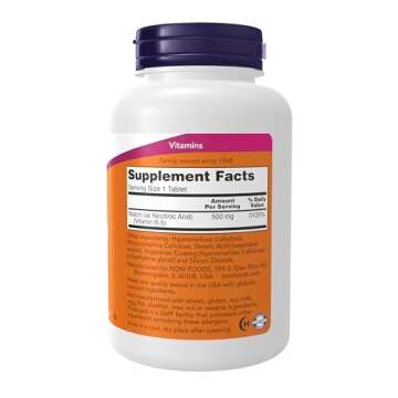 NOW Foods Supplements, Niacin (Vitamin B-3) 500 mg, Sustained Release, Nutritional Health, 250 Tablets