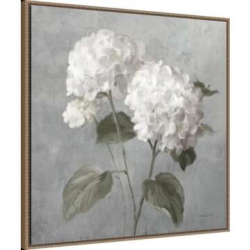 Amanti Art Framed Canvas Wall Art 30x30 White Hydrangeas by Danhui Nai, Framed Wall Art Canvas, Flowers Artwork, Traditional Decor, Large Poster Painting for Living Room, Bedroom, Bathroom, Kitchen,