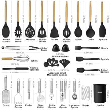 46-Piece Silicone Kitchen Utensils Set with Wooden Handles & Holder