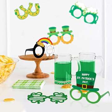 Yaaaaasss! 12 PCS St.Patrick's Day Eyeglasses Green Shamrock Beer Irish Lucky Leprechaun Hat Photo Props Glitter Eyewear Party Ideas Decoration