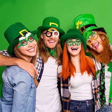 Yaaaaasss! 12 PCS St.Patrick's Day Eyeglasses Green Shamrock Beer Irish Lucky Leprechaun Hat Photo Props Glitter Eyewear Party Ideas Decoration