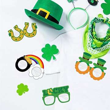 Yaaaaasss! 12 PCS St.Patrick's Day Eyeglasses Green Shamrock Beer Irish Lucky Leprechaun Hat Photo Props Glitter Eyewear Party Ideas Decoration