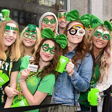 Yaaaaasss! 12 PCS St.Patrick's Day Eyeglasses Green Shamrock Beer Irish Lucky Leprechaun Hat Photo Props Glitter Eyewear Party Ideas Decoration