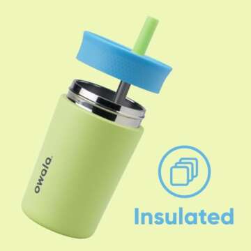 Owala Kids Insulation Stainless Steel Tumbler with Spill Resistant Flexible Straw, Easy to Clean, Kids Water Bottle, Great for Travel, Dishwasher Safe, 12 Oz, Blue and Light Green (Turtley Awesome)