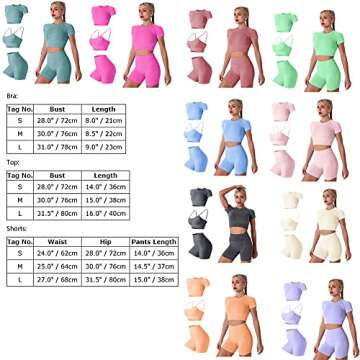 Women's Seamless Yoga Outfits 3 Pieces Workout Short Sleeve Crop Top + Camisole Tank Sports Bra + High Waisted Running Shorts Sets Activewear Athletic Fitness Tracksuit Gym Clothes Hot Pink Medium