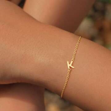 Turandoss Gold Initial Bracelets for Girls Women Jewelry Gifts - Gold Plated Letter K Initial Bracelet Dainty Gold Bracelets for Girls Gold Initial Bracelets for Women Teen Girls Gifts Trendy Stuff