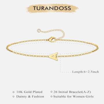 Turandoss Gold Initial Bracelets for Girls Women Jewelry Gifts - Gold Plated Letter K Initial Bracelet Dainty Gold Bracelets for Girls Gold Initial Bracelets for Women Teen Girls Gifts Trendy Stuff