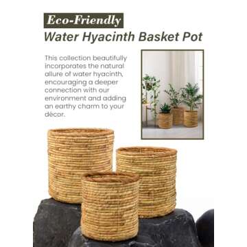 Serene Spaces Living Set of 3 Eco-Friendly Water Hyacinth Basket Pot: Stylish Plant Holder for Home and Garden, Indoor Plants, Flowers, Home, Office Decor, Gift-Giving, In Small, Medium & Large size