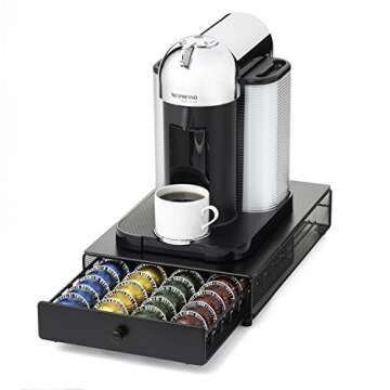 Nifty Vertuoline Rolling Coffee Pod Drawer – Satin Black Finish, 40 Pod Capsule Holder, Compact Under Coffee Pot Storage, Office or Home Kitchen Counter Organizer